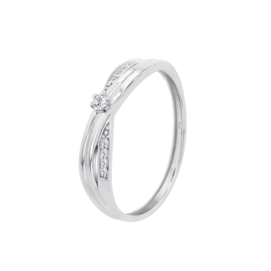 Anillo De Diseño Cruzado Con Diamante En Oro Blanco De 9 Quilates