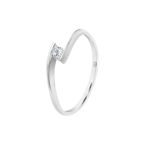Anillo Minimalista Abierto Con Diamante En Oro Blanco De 9 Quilates