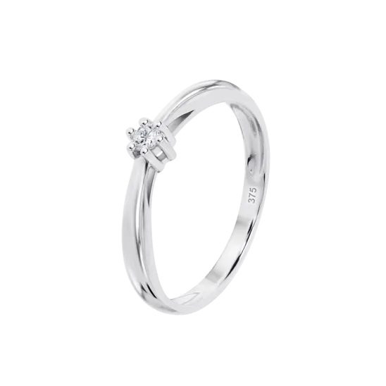 Anillo Solitario Con Cluster De Diamantes En Oro Blanco De 9 Quilates