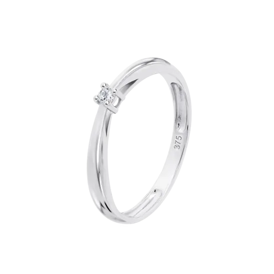 Anillo Solitario Minimalista Con Diamante En Oro Blanco De 9 Quilates