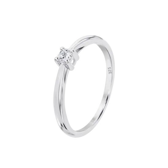 Anillo Solitario Con Diseño Clásico Y Diamante En Oro Blanco De 9 Quilates