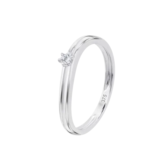 Anillo Solitario Con Diamante En Oro Blanco De 9 Quilates
