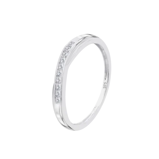 Anillo De Media Alianza Con Diamantes En Oro Blanco De 9 Quilates