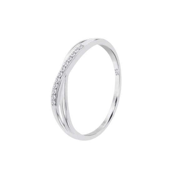 Anillo Cruzado Con Diamantes En Oro Blanco De 9 Quilates