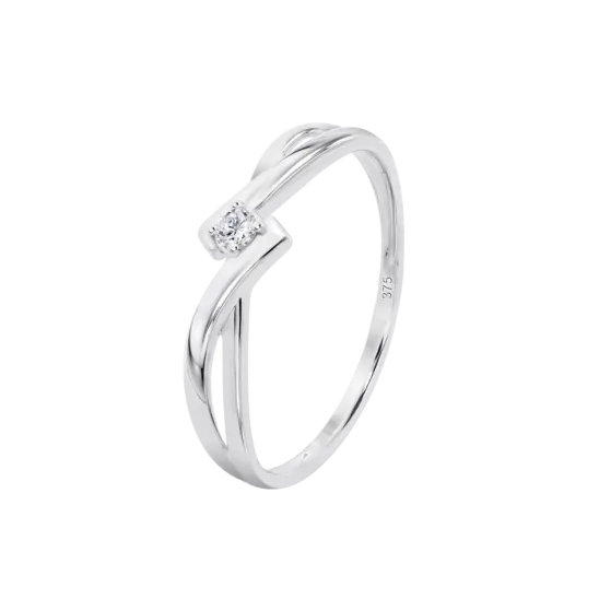 Anillo Cruzado Con Diamante En Oro Blanco De 9 Quilates