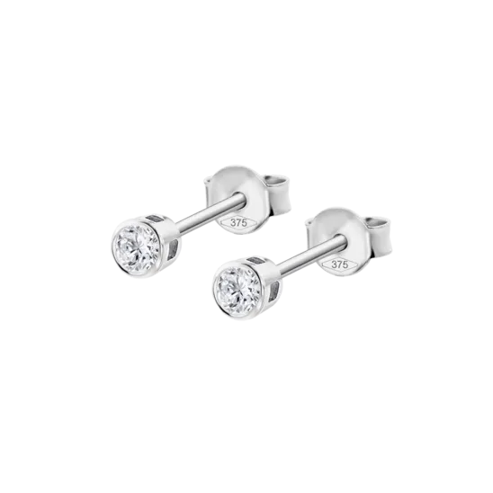 Pendientes De Botón Con Diamantes En Oro Blanco De 9 Quilates