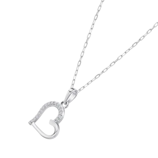 Collar Con Colgante De Corazón Abierto Con Diamantes En Oro Blanco De 9 Quilates