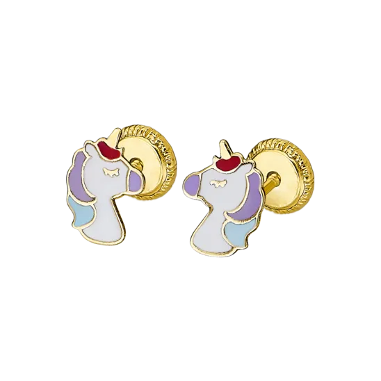Pendientes De Bebé Unicornio Lg00153/7 Oro 9k