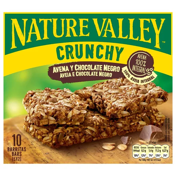 Barritas NATURE VALLEY Crunchy avena-choco 5 unidades 210 g