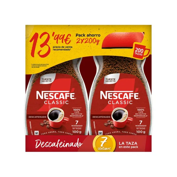 Café soluble NESCAFE descafeinado pack 2 x 200 g