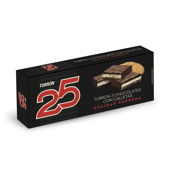 Turrón 3 chocolates con galletas 25 150 g