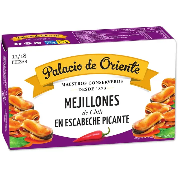 Mejillones PALACIO DE ORIENTE en escabeche picante 13/18 115 g