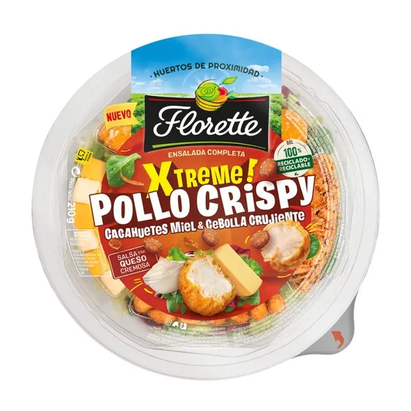 Ensalada completa FLORETTE xtreme pollo crispy bol 210 g