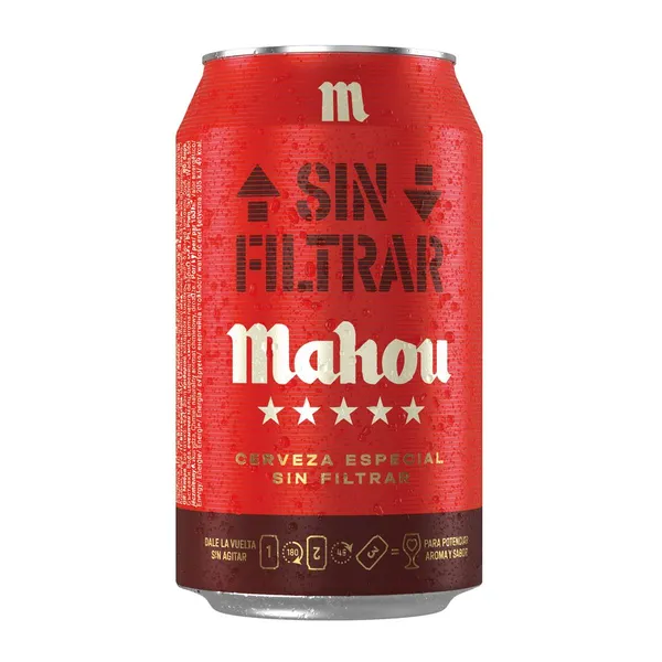 Cerveza MAHOU 5 Estrellas sin filtrar lata 33 cl