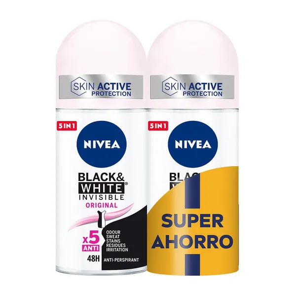 Desodorante NIVEA invisible Black & White roll on pack 2x50 ml
