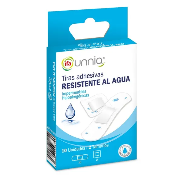 Tiras adhesivas resistentes agua 2 tamaños IFA UNNIA 10 unidades