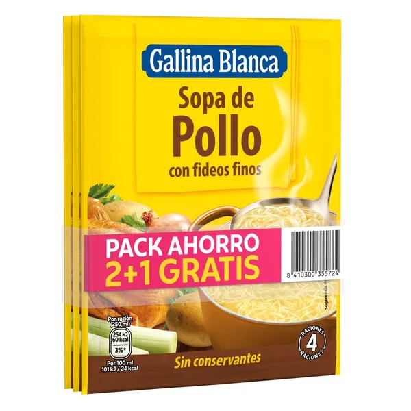 Sopa pollo con fideos finos GALLINA BLANCA sobre 2+1 gratis