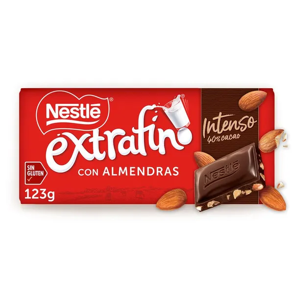 Chocolate con leche y almendras NESTLE Extrafino intenso 123 g