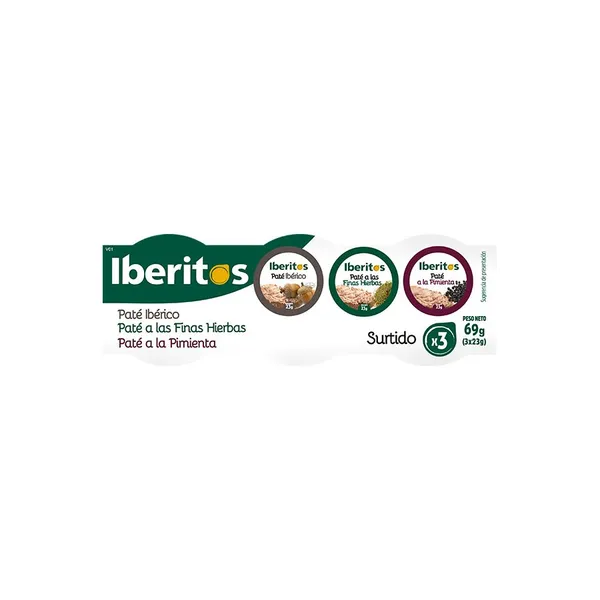 Patés IBERITOS hierbas + pimienta + ibérico pack 3x25 g