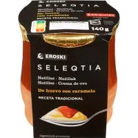 Natillas con caramelo EROSKI SELEQTIA, tarro de barro 140 g