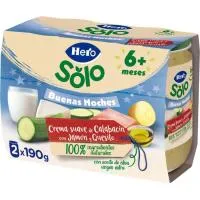 Crema suave de calabacín-jamón-queso HERO, pack 2x190 g