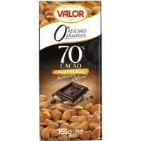 Chocolate negro 70% sin azúcar-almendras VALOR, tableta 150 g