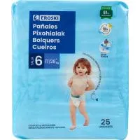 Pañal canal absorbente 17-22 kg Talla 6 EROSKI, paquete 25 uds
