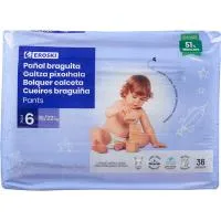 Pants canal absorbente 16-22 kg Talla 6 EROSKI paquete 36 uds