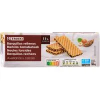 Barquillo de chocolate y avellana EROSKI, paquete 160 g