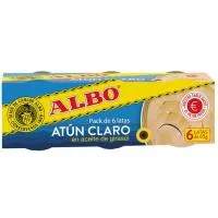 Atún claro en aceite de girasol ALBO, pack 6x65 g