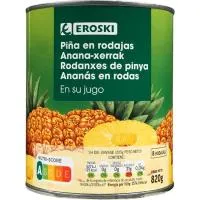 Piña en rodajas en su jugo EROSKI, lata 490 g