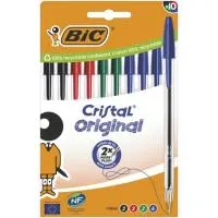 Bolígrafo colores: 4 azul, 2negro, 2rojo, 2verde, punta 1.0mm Cristal BIC, 10uds