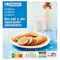 Galleta sin sal-sin azúcar EROSKI, caja 600 g