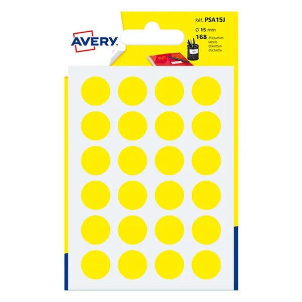 Avery PSA15J – Gomets adhesivos de marcaje redondo 15 mm amarillo – 168 unidades