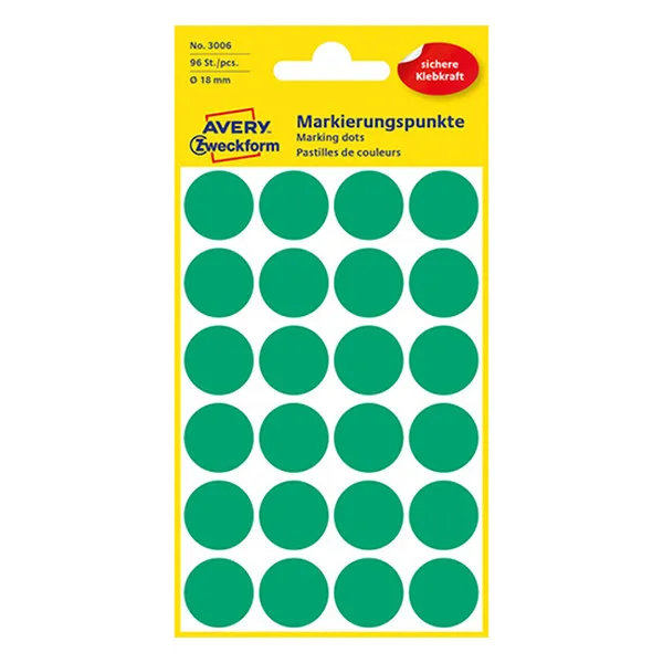 Avery Zweckform 3006 – Gomets adhesivos de marcaje redondo 18 mm verde – 96 unidades