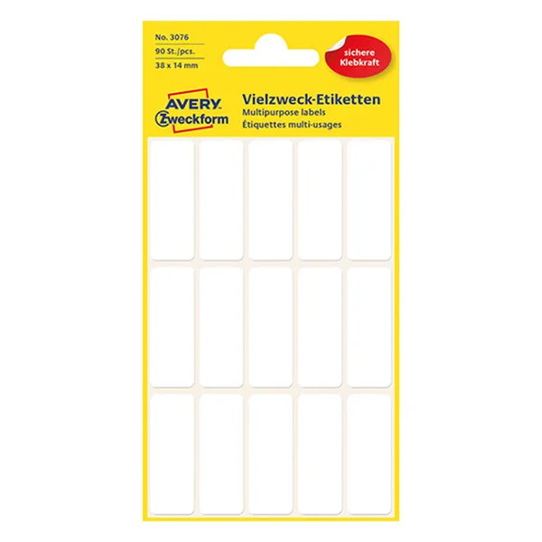 Avery Zweckform 3076 Etiquetas multifuncionales 38 x 14 mm blancas (90 etiquetas)