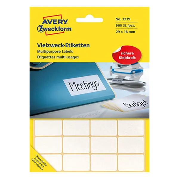 Avery Zweckform 3319 Etiquetas multifuncionales 29 x 18 mm blancas (960 etiquetas)
