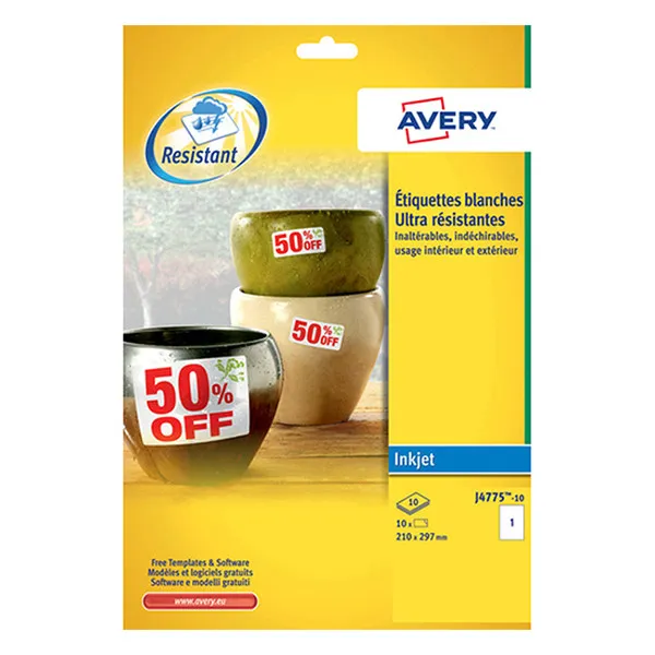 Avery Zweckform J4775-10 Etiquetas resistentes a la intemperie A4 210 x 297 mm blancas (10 etiquetas)