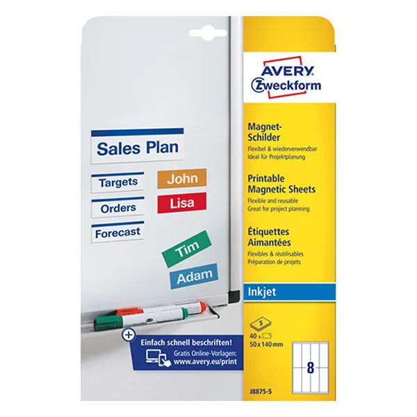 Avery Zweckform J8875-5 Etiquetas magnéticas 50 x 140 mm blancas (40 etiquetas)