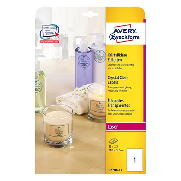 Avery Zweckform L7784-25 etiquetas transparentes A4 210 x 297 mm (25 etiquetas)