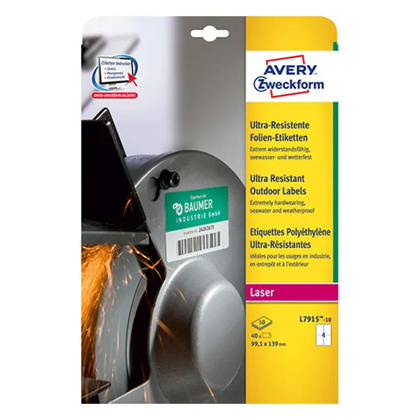 Avery Zweckform L7915-10 Etiquetas ultrarresistentes 99,1 x 139 mm (40 etiquetas)