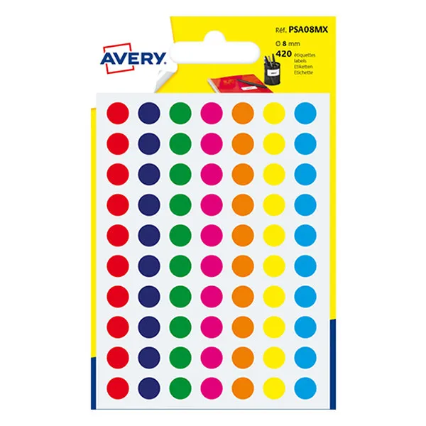 Avery Zweckform PSA08MX – Gomets adhesivos de marcaje redondo 8 mm surtido – 420 unidades
