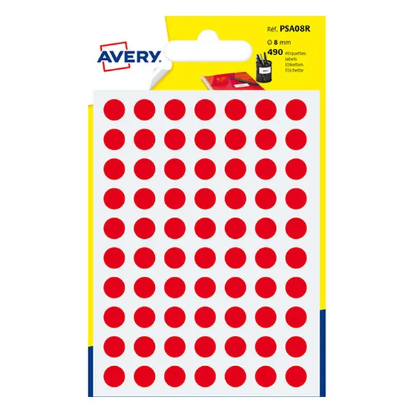 Avery Zweckform PSA08R - Gomets adhesivos de marcaje redondo 8 mm rojo - 490 unidades