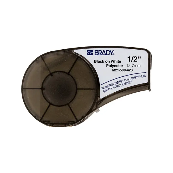 Brady M21-500-423 cinta poliéster negro sobre blanco 12,7 mm x 6,40 m (original)