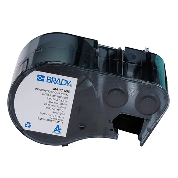 Brady M4-17-595 etiquetas de vinilo negro sobre blanco 25,40 mm x 12,70 mm (original)