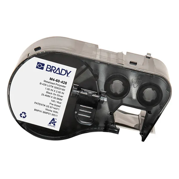 Brady M4-60-428 etiquetas de poliéster metalizado negro sobre gris claro 25,4 mm x 50,8 mm (original)