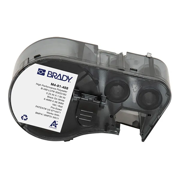 Brady M4-81-488 etiquetas de poliéster negro sobre blanco 6,35 mm x 48,26 mm (original)