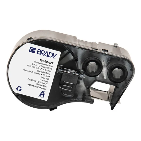 Brady M4-90-427 etiquetas de vinilo laminado negro sobre blanco/transparente 38,1 mm x 12,7 mm x 19,05 mm (original)