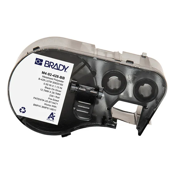 Brady M4-92-428-BB Etiquetas de poliéster metalizado negro sobre gris claro 12,70 mm x 33,02 mm (original)