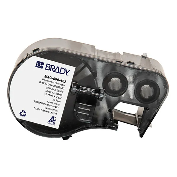 Brady M4C-500-422 etiquetas de poliéster negro sobre blanco 12,70 mm x 7,62 m (original)